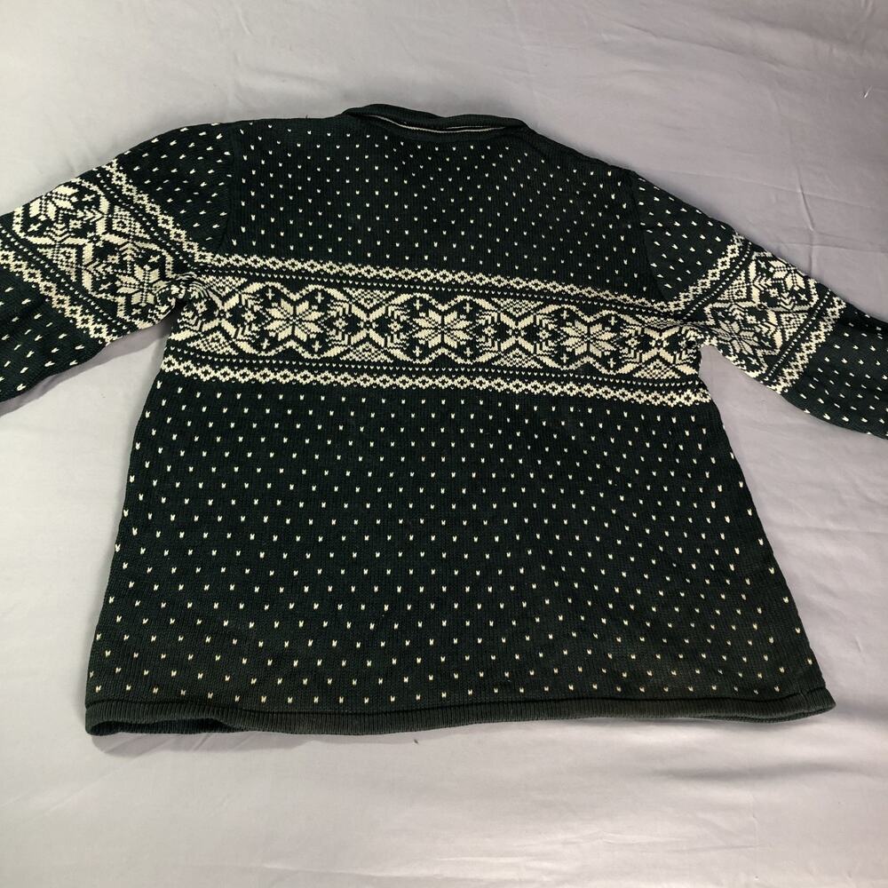 Vintage Nordic Snowflake 1/4 Zip Pullover Sweater Land's End Large Forest Green - Picture 9 of 9